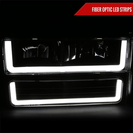 1988-1993 Chevrolet/GMC C10 C/K Sierra Tahoe LED Tube Factory Style Headlights with Bumper & Corner Lights (Matte Black Housing/Clear Lens)