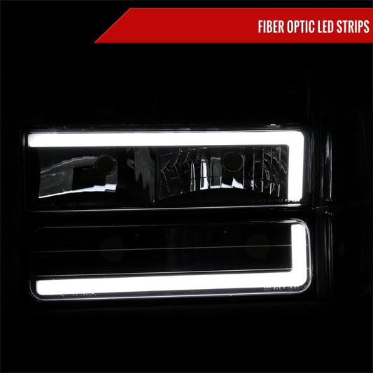 1994-1998 Chevrolet C10 C/K Tahoe Suburban LED Tube Factory Headlights with Corner Signal Bumper Lights (Matte Black Housing/Clear Lens)