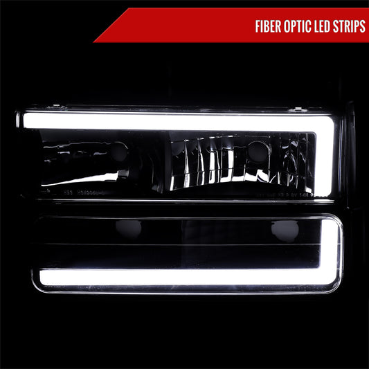 1994-1998 GMC C10 / C/K / Suburban / Sierra / Yukon LED Bar Factory Style Headlights, Corner Lights, and Bumper Lights (Matte Black Housing/Clear Lens)