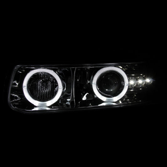 1999-2002 Chevrolet Silverado/ 2000-2006 Chevrolet Tahoe/Suburban Dual Halo Projector Headlights with LED Sequential Turn Signal Bumper Lights (Chrome Housing/Clear Lens)