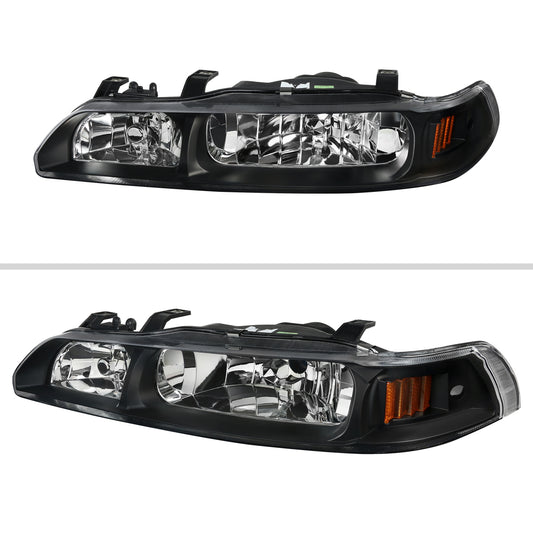 1990-1993 Acura Integra Factory Style Crystal Headlights w/ Amber Reflectors (Matte Black Housing/Clear Lens)