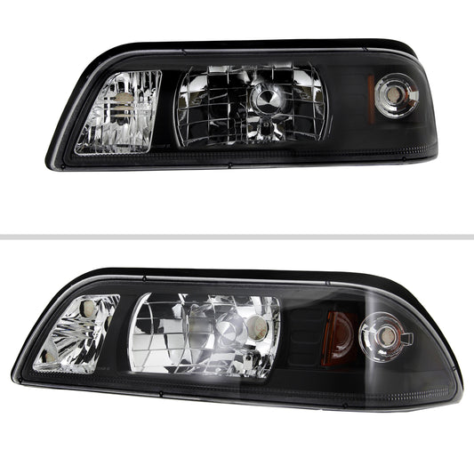 1987-1993 Ford Mustang Factory Style Crystal Headlights (Matte Black Housing/Clear Lens)