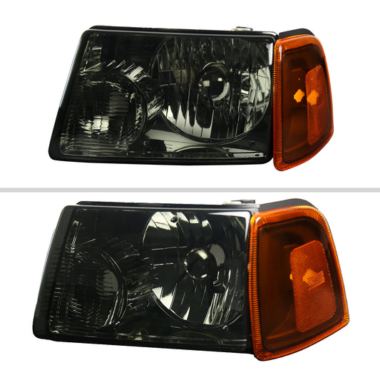 2001-2011 Ford Ranger Factory Style Headlights w/ Amber Lens Corner Signal Lights (Chrome Housing/Smoked Lens)