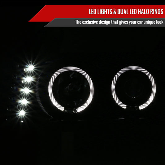 2004-2012 Chevrolet Colorado GMC Canyon Dual Halo Projector Headlights & Corner Lights Pair (Jet Black Housing/Clear Lens)