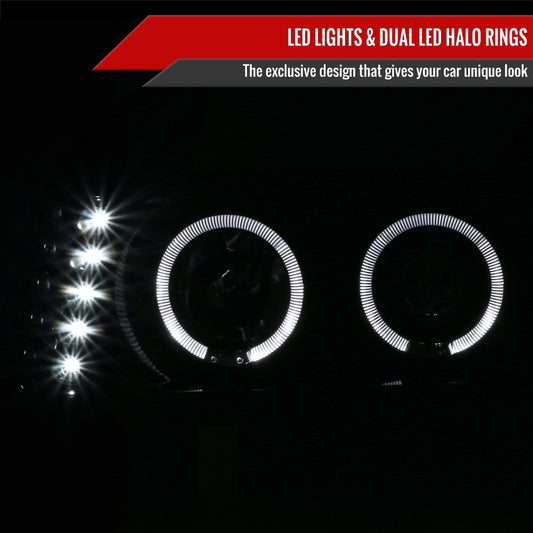 2004-2012 Chevrolet Colorado/GMC Canyon Dual Halo Projector Headlights with Corner Turn Signal Bumper Lights (Glossy Black Housing/Smoked Lens)