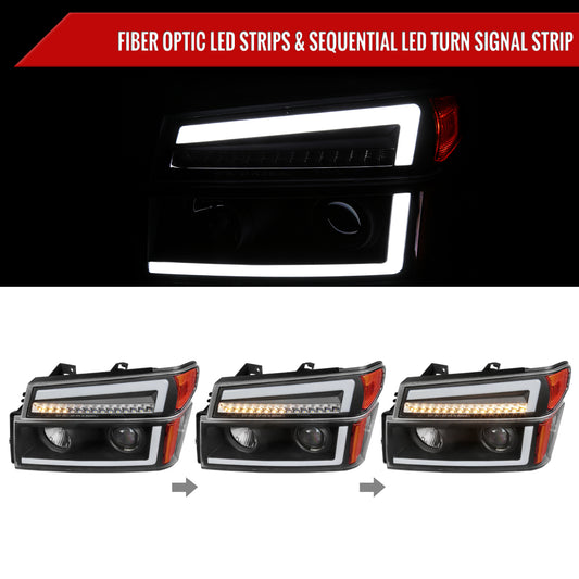 2004-2012 Chevrolet Colorado/GMC Canyon LED Sequential Turn Signal Projector Headlights and Corner Lamp Assembly (Matte Black Housing/Clear Lens)