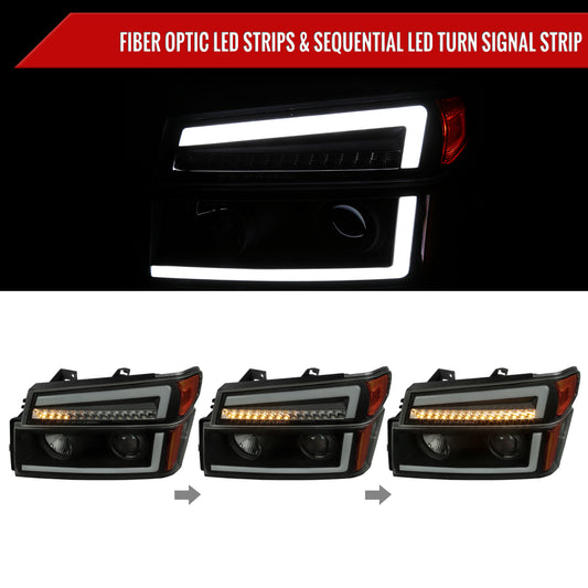 2004-2012 Chevrolet Colorado/GMC Canyon LED Sequential Turn Signal Projector Headlights and Corner Lamp Assembly (Matte Black Housing/Smoked Lens)