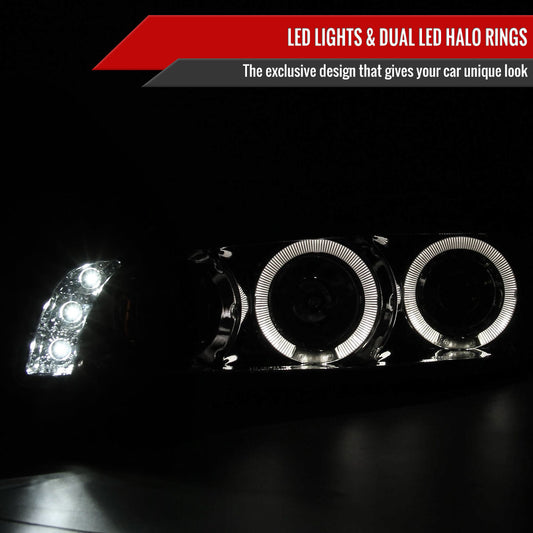 1997-2003 Pontiac Grand Prix Dual Halo Projector Headlights (Chrome Housing/Clear Lens)
