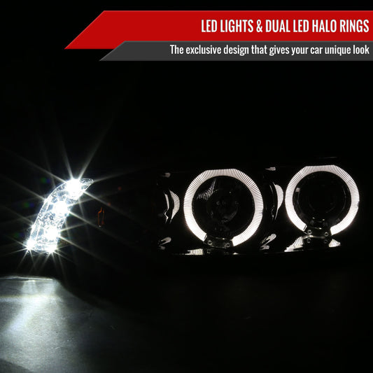 1997-2003 Pontiac Grand Prix Dual Halo Projector Headlights (Glossy Black Housing/Smoked Lens)