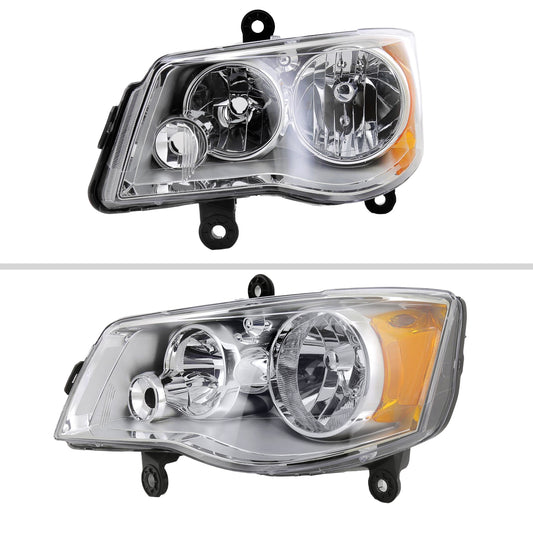 2011-2018 Dodge Grand Caravan Chrysler Town & Country Factory Style Headlights (Chrome Housing/Clear Lens)