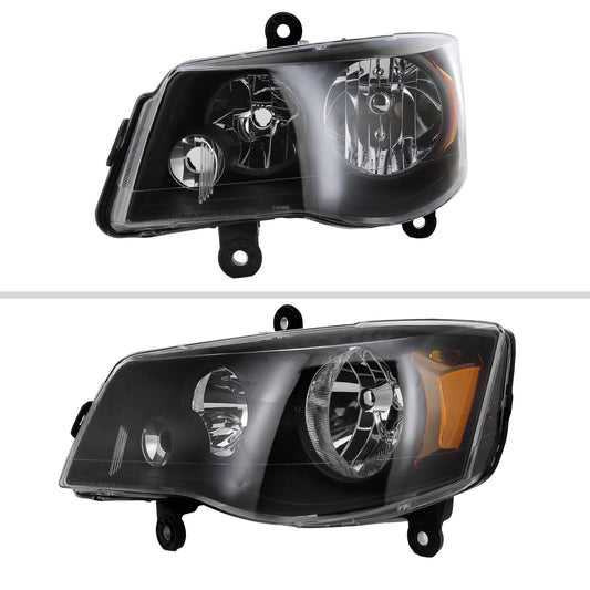2008-2018 Dodge Grand Caravan Chrysler Town & Country Factory Style Headlights (Matte Black Housing/Clear Lens)