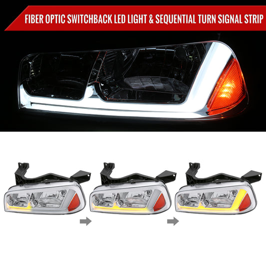 2006-2010 Dodge Charger Switchback Sequential LED Bar Factory Style Headlights (Chrome Housing/Clear Lens)