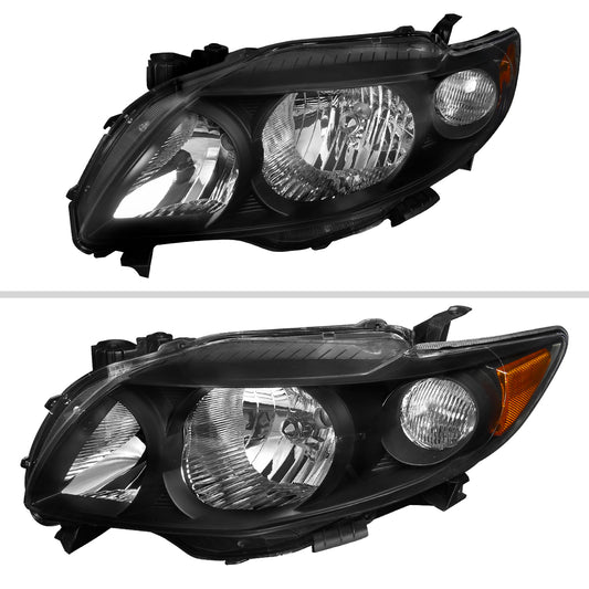 2009-2010 Toyota Corolla Factory Style Crystal Headlights w/ Amber Reflector (Matte Black Housing/Clear Lens)