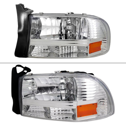1997-2004 Dodge Dakota/ 1998-2003 Durango Crystal Headlights w/ Amber Reflector (Chrome Housing/Clear Lens)