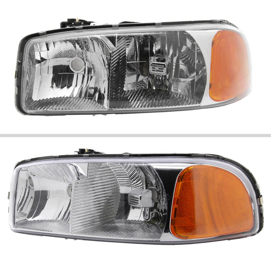 1999-2006 GMC Sierra/Yukonk/Yukon XL Crystal Headlights w/ Amber Reflector (Chrome Housing/Clear Lens)