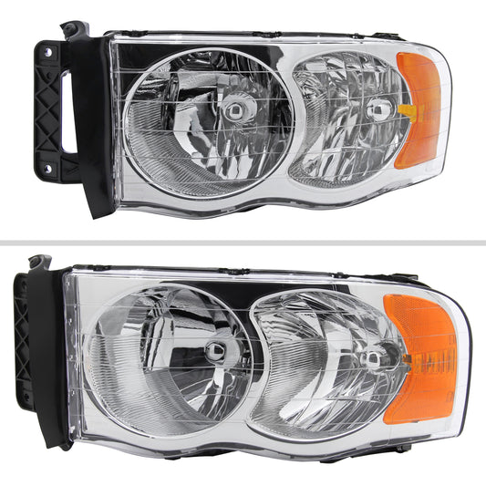 2002-2005 Dodge RAM 1500/ 2003-2005 RAM 2500 3500 Factory Style Headlights (Chrome Housing/Clear Lens)