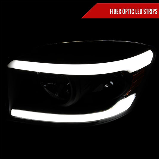 2006-2008 Dodge Ram 1500/ 2006-2009 Ram 2500 3500 LED Tube Factory Style Headlights with Amber Reflector (Matte Black Housing/Clear Lens)
