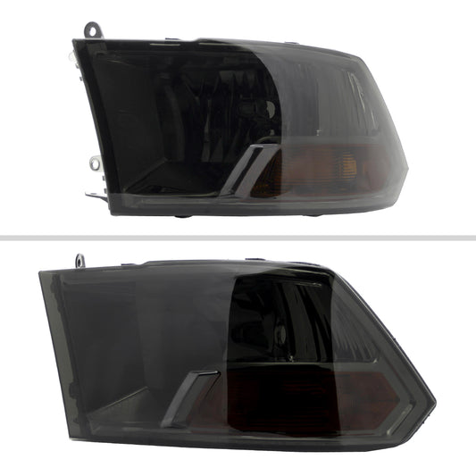 2009-2018 Dodge RAM 1500 / 2019-2021 RAM Classic / 2010-2018 RAM 2500 3500 Factory Dual Style Headlights (Chrome Housing/Smoked Lens)