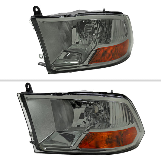 2009-2018 Dodge RAM 1500/ 2019-2023 RAM Classic/ 2010-2018 RAM 2500 3500 Factory Quad Style Headlights (Chrome Housing/Light Smoked Lens)