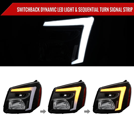 2005-2009 Chevy Equinox Factory Style Headlights with Sequential Switchback LED Bar Turn Signal (Matte Black Housing / Clear Lens)