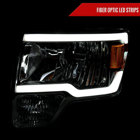 2009-2014 Ford F-150 LED Tube Factory Style Headlights (Chrome Housing/Smoked Lens)