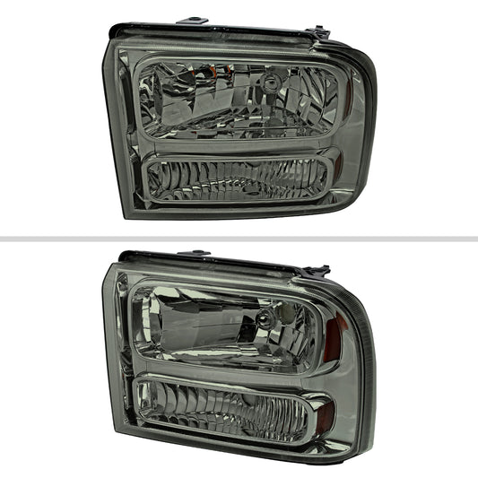 2005-2007 Ford F-250/F-350/F-450/F-550/Excursion Crystal Headlights (Chrome Housing/Somke Lens)