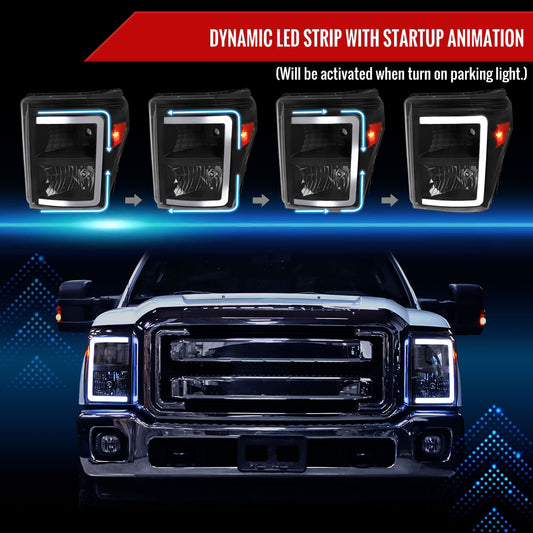 2011-2016 Ford F-250/F-350/F-450/F-550 Super Duty LED C-Bar Factory Style Headlights (Matte Black Housing/Clear Lens)