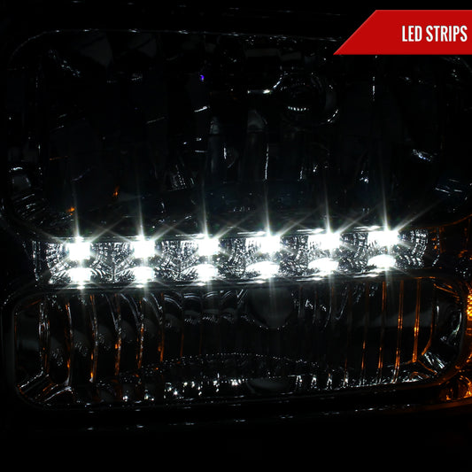 1999-2004 Ford F-250/F-350/F-450/F-550/Excursion Crystal Headlights w/ SMD LED Light Strip (Chrome Housing/Clear Lens)