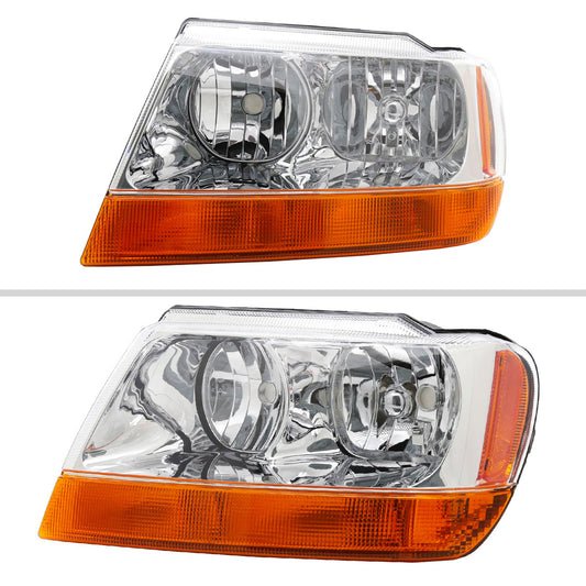1999-2004 Jeep Grand Cherokee Factory Style Headlights (Chrome Housing/Clear Lens)