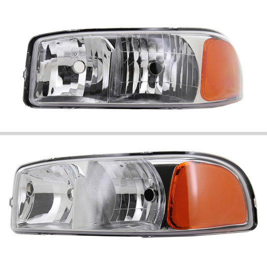 1999-2006 GMC Sierra/2007 Sierra Classic/2000-2006 Yukon/XL Factory Style Headlights with Amber Reflector (Chrome Housing/Clear Lens)