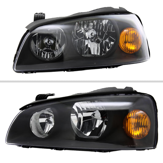 2004-2006 Hyundai Elantra Crystal Headlights w/ Amber Reflectors (Black Housing/Clear Lens)