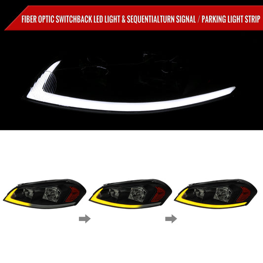 2006-2013 Chevrolet Impala/2014-2016 Impala Limited/2006-2007 Monte Carlo Switchback Sequential Signal LED Bar Factory Style Headlights (Matte Black Housing/Smoked Lens)