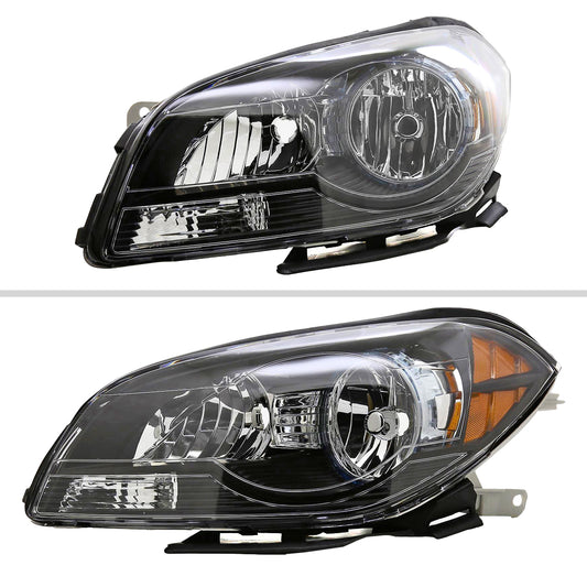 2008-2012 Chevrolet Malibu LS/LT/LTZ/Hybrid Crystal Headlights w/ Amber Reflectors (Matte Black Housing/Clear Lens)