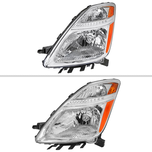 2006-2009 Toyota Prius Factory Style Headlights with Amber Reflector (Chrome Housing/Clear Lens)