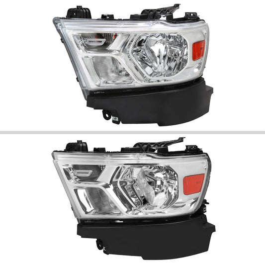 2019-2024 Dodge RAM 1500 Factory Style Headlights with Amber Reflectors (Chrome Housing/Clear Lens)