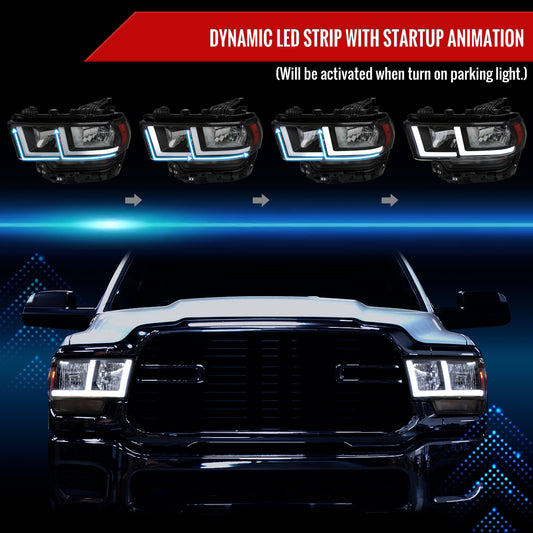 2019-2024 Dodge RAM 2500/3500/4500/5500 LED Bar Factory Style Headlights (Matte Black Housing/Clear Lens)