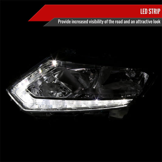 2014-2016 Nissan Rogue LED Strip Factory Style Headlights (Chrome Housing/Smoked Lens)