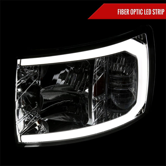 2007-2013 Chevrolet Silverado 1500/ 2007-2014 Silverado 2500HD 3500HD LED C-Bar Factory Style Headlights w/ Amber Reflector (Chrome Housing/Clear Lens)