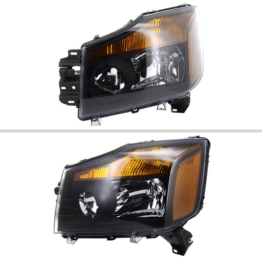 2004-2015 Nissan Titan/ 2004-2007 Armada Factory Style Headlights w/ Amber Reflectors (Matte Black Housing/Clear Lens)