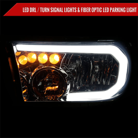 2007-2013 Toyota Tundra/2008-2017 Sequoia Headlights LED Tube Factory Style Headlights with LED Turn Signal (Chrome Housing/Smoked Lens)