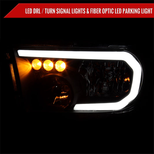 2007-2013 Toyota Tundra/2008-2017 Sequoia Headlights LED Tube Factory Style Headlights with LED Turn Signal (Matte Black Housing/Clear Lens)