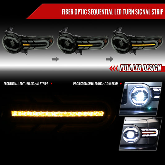 2007-2014 Toyota FJ Cruiser Full LED Projector Headlights with Sequential LED Turn Signal (Matte Black Housing/Smoked Lens)