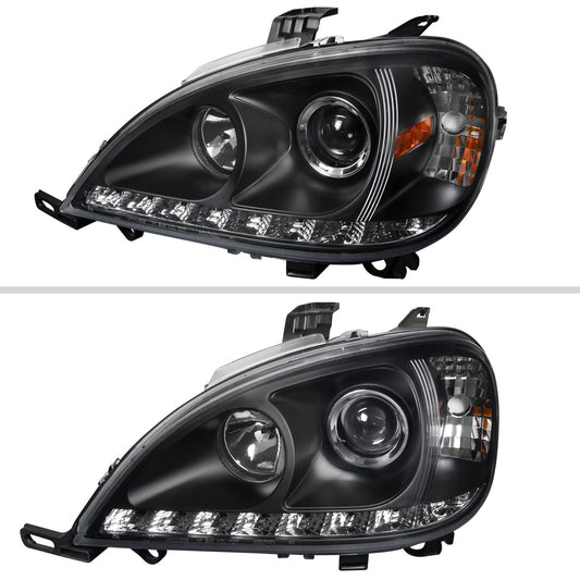 2002-2005 Mercedes Benz W163 ML Class Projector Headlights w/ SMD LED Light Strip (Matte Black Housing/Clear Lens)
