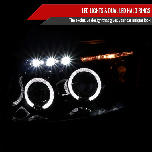 2007-2012 Dodge Caliber Dual Halo Projector Headlights (Glossy Black Housing/Smoked Lens)