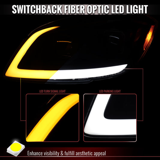 2005??2010 Chevrolet Cobalt Pontiac G5/Pursuit LED Bar Projector Headlights w/ LED DRL Light Tube (Matte Black Housing / Clear Lens)