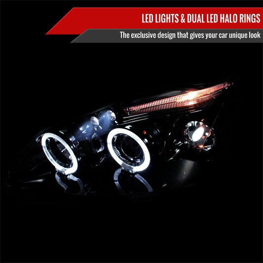 2003-2008 Toyota Corolla Dual Halo Projector Headlights (Glossy Black Housing/Smoked Lens)