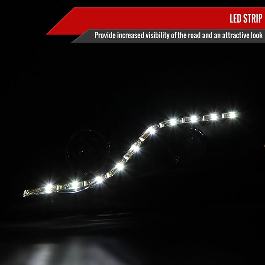 2006-2011 Honda Civic Sedan Projector Headlights w/ R8 Style LED Light Strip (Matte Black Housing/Clear Lens)