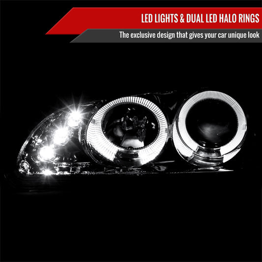 1992-1995 Honda Civic Dual Halo Projector Headlights (Chrome Housing/Clear Lens)