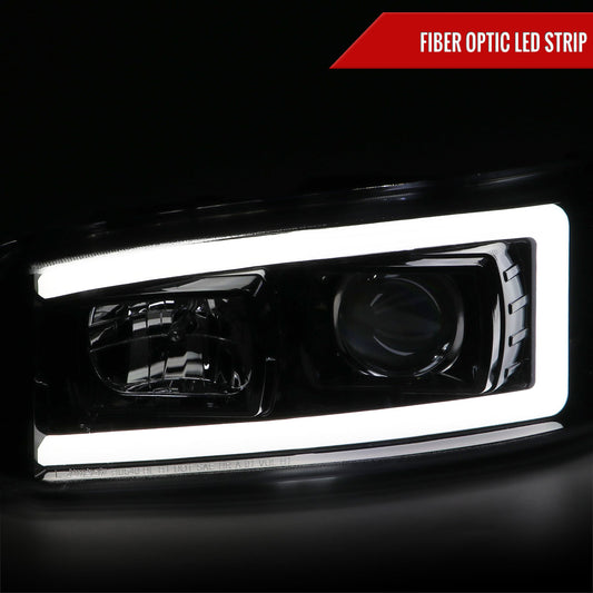 2000-2006 GMC Sierra/Denali/Yukon LED Strip Projector Headlights (Glossy Black Housing/Clear Lens)