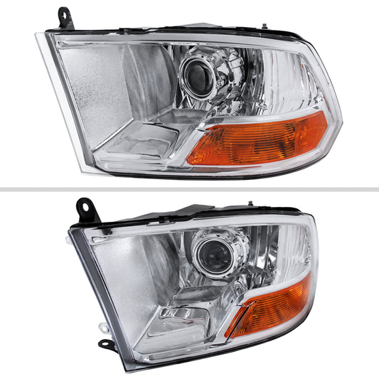 2009-2018 Dodge RAM 1500 / 2019-2021 RAM Classic / 2010-2018 RAM 2500 3500 Retro Style Projector Headlights (Chrome Housing/Clear Lens)
